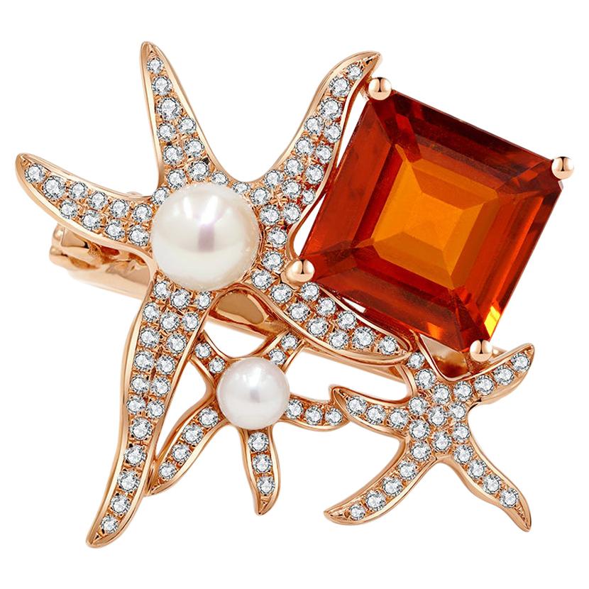 Sea Star Spessartite 'Orange' Garnet, Pearl and Diamond Cocktail Ring