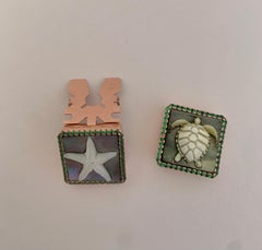 Sea, Turtle and Starfish Charms and Button Covers, in Mother of Pearl Cameo