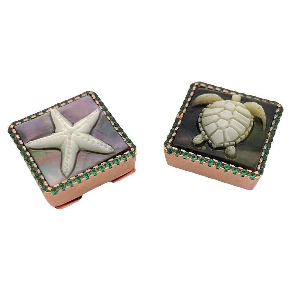 Sea, Turtle and Starfish Charms and Button Covers, in Mother of Pearl Cameo For Sale