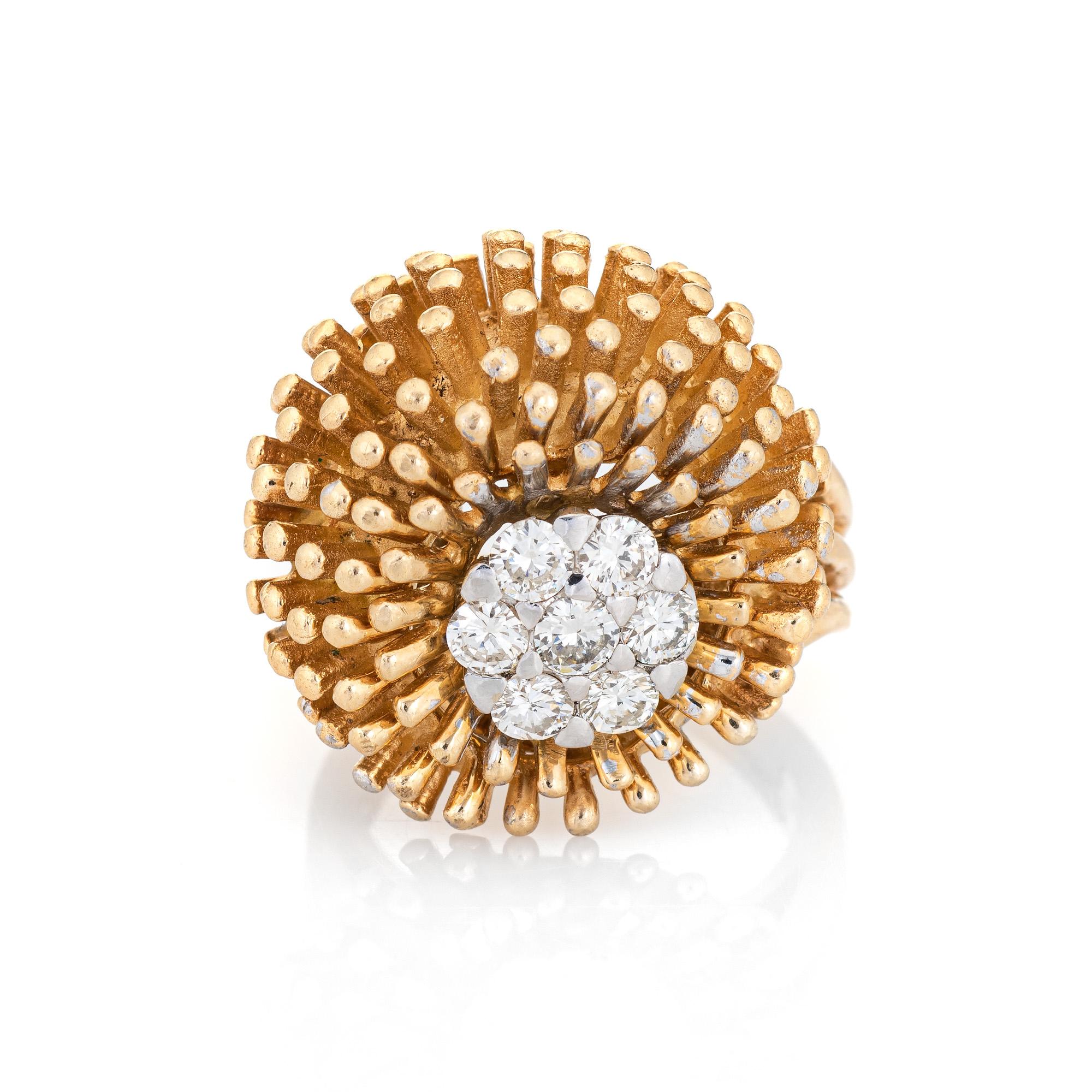Stylish vintage sea urchin diamond ring crafted in 14 karat yellow gold. 

7 round brilliant cut diamonds total an estimated 0.56 carats (estimated at H-I color and VS2-SI1 clarity). 

The distinct ring is set with shimmering diamonds into the sea