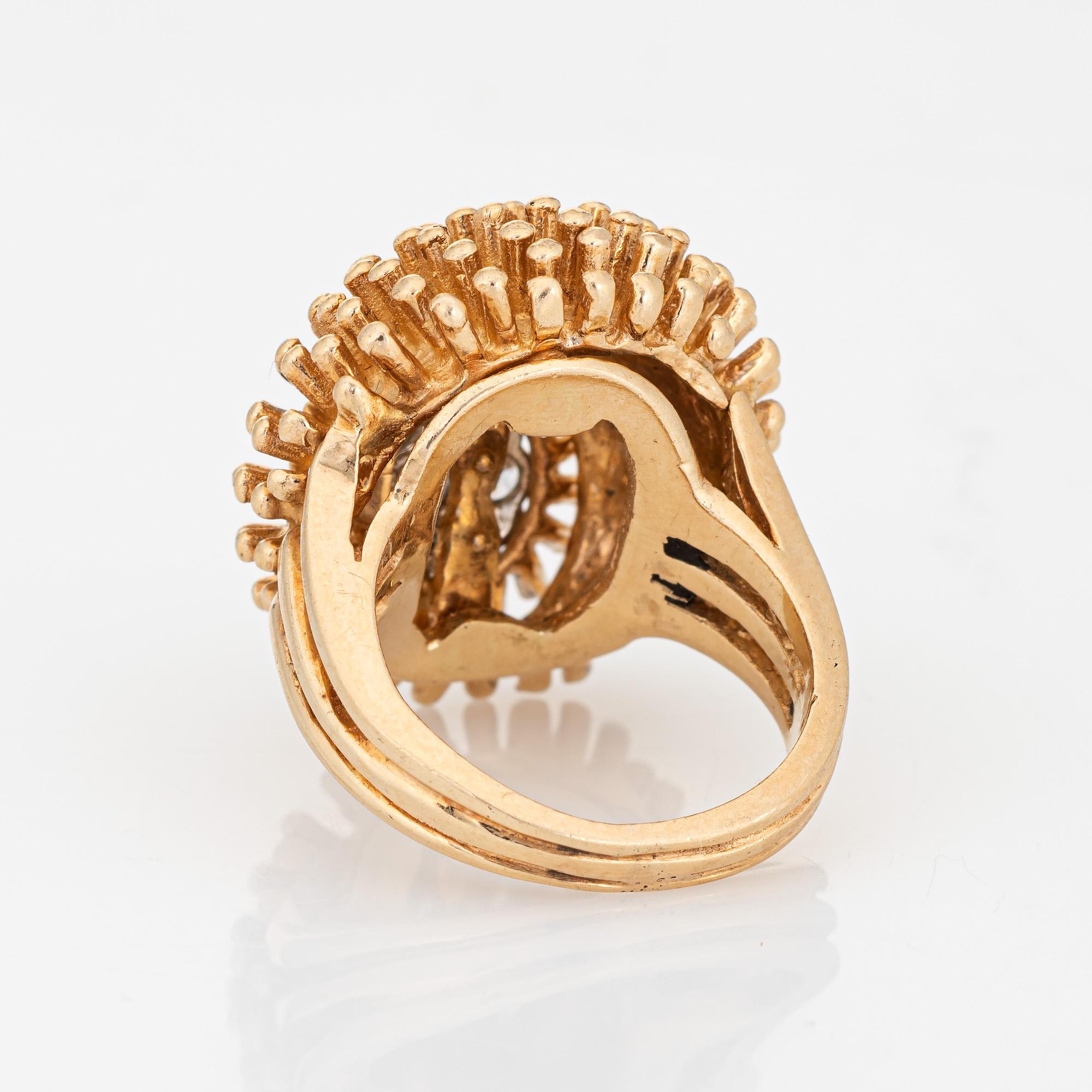 Modern Sea Urchin Diamond Ring Vintage 14k Yellow Gold Marine Ocean Fine Jewelry For Sale