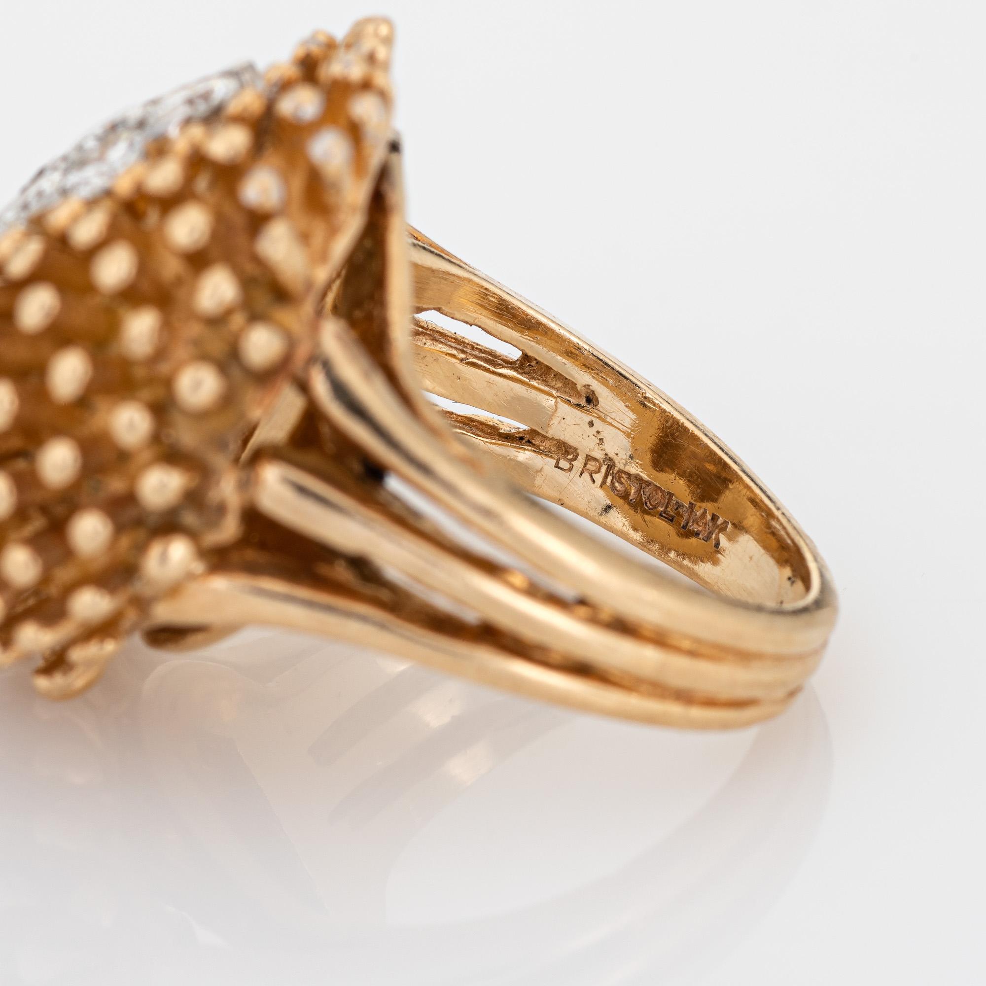 Sea Urchin Diamond Ring Vintage 14k Yellow Gold Marine Ocean Fine Jewelry In Good Condition For Sale In Torrance, CA