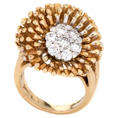 Sea Urchin Diamond Ring Vintage 14k Yellow Gold Marine Ocean Fine Jewelry