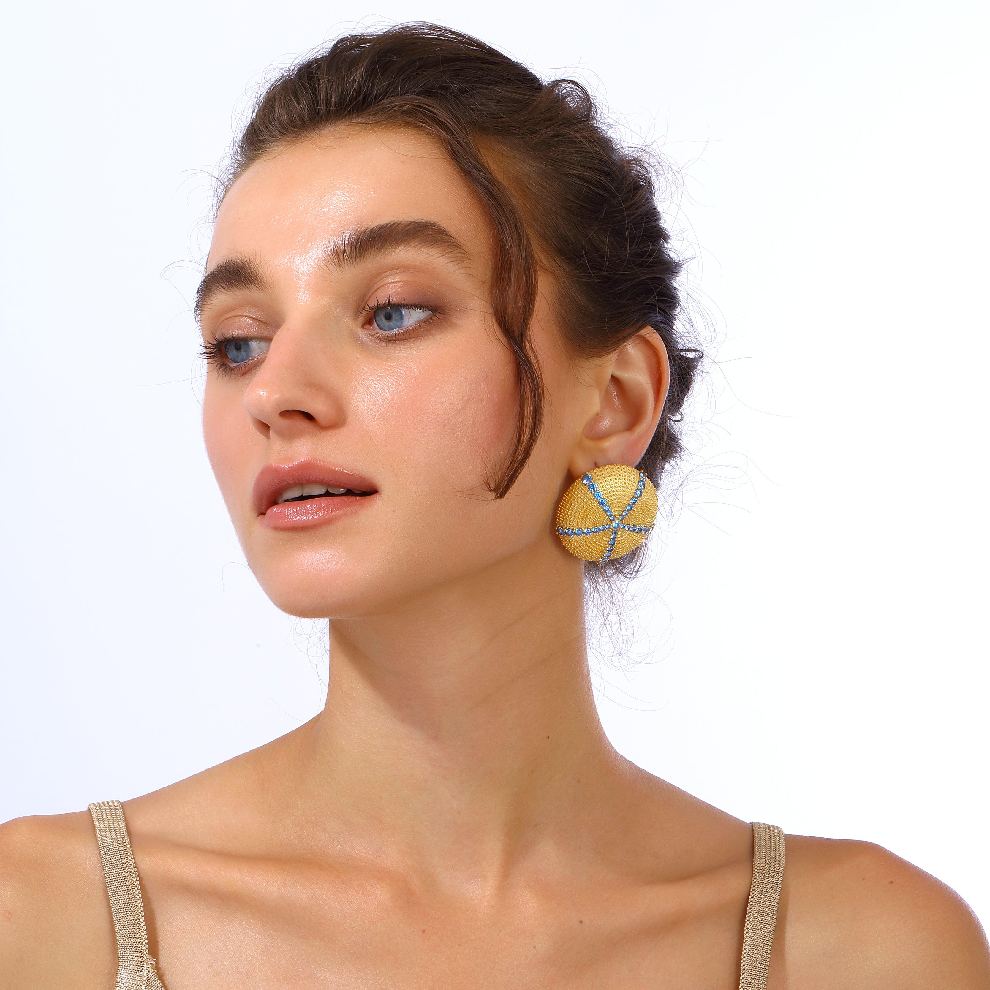 Brilliant Cut Sea Urchin Earrings - Aquamarine Blue For Sale