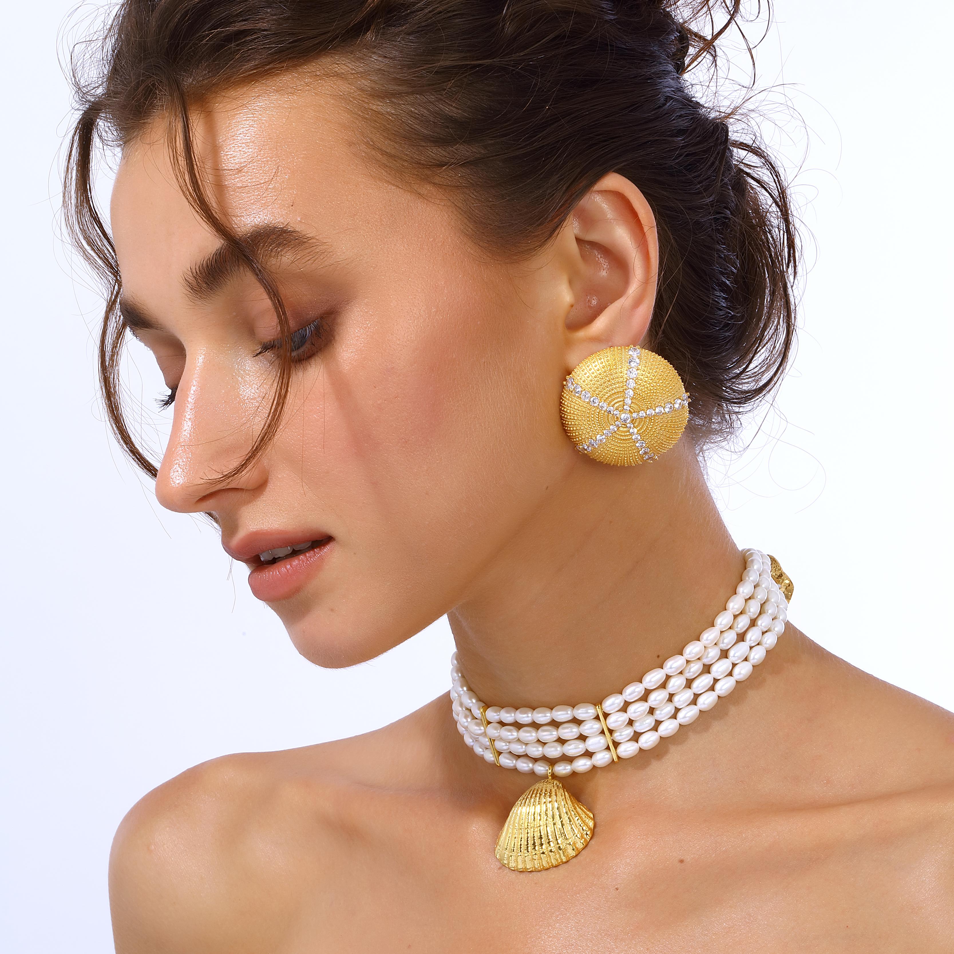 Artisan Sea Urchin Earrings - Clear For Sale