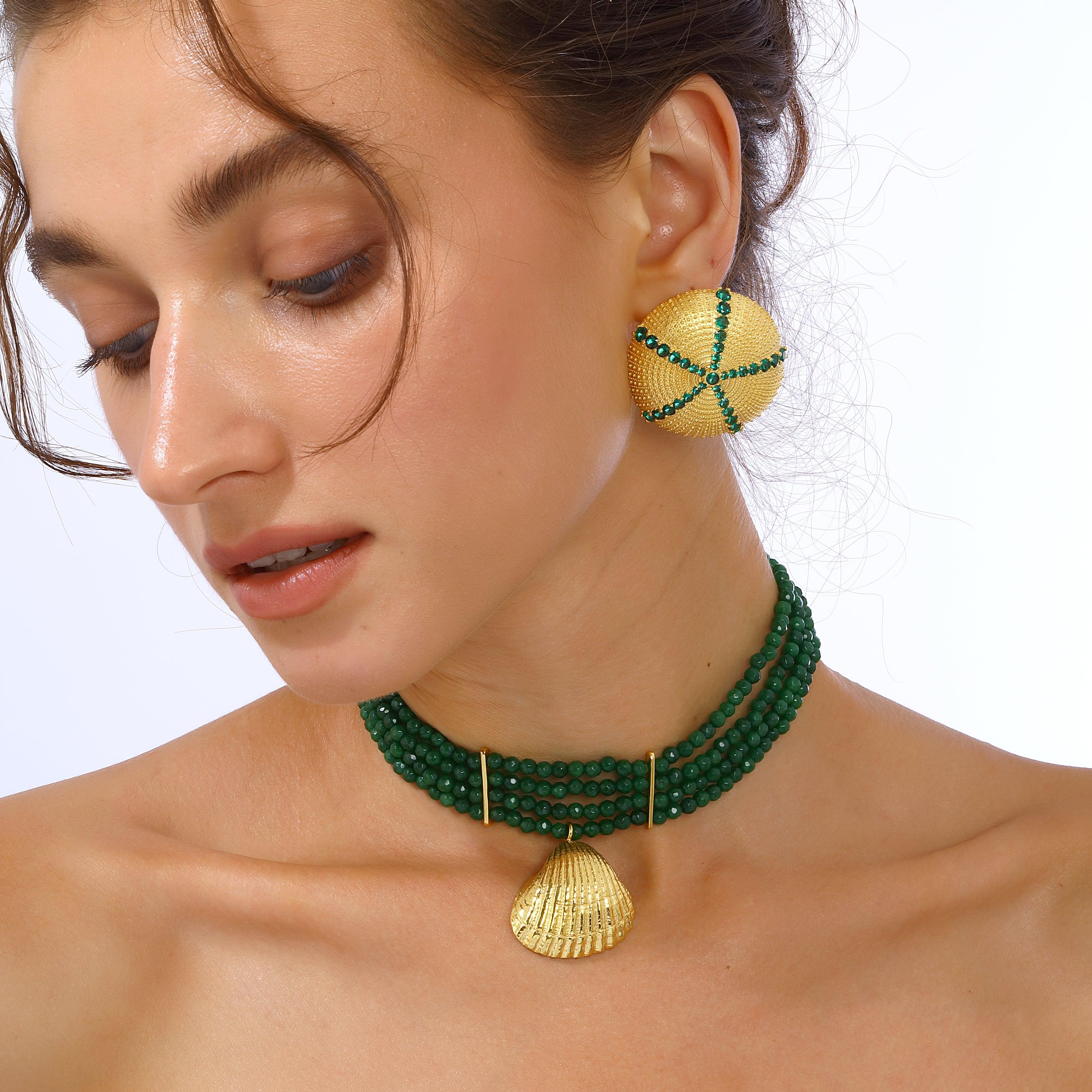 Brilliant Cut Sea Urchin Earrings - Emerald Green For Sale