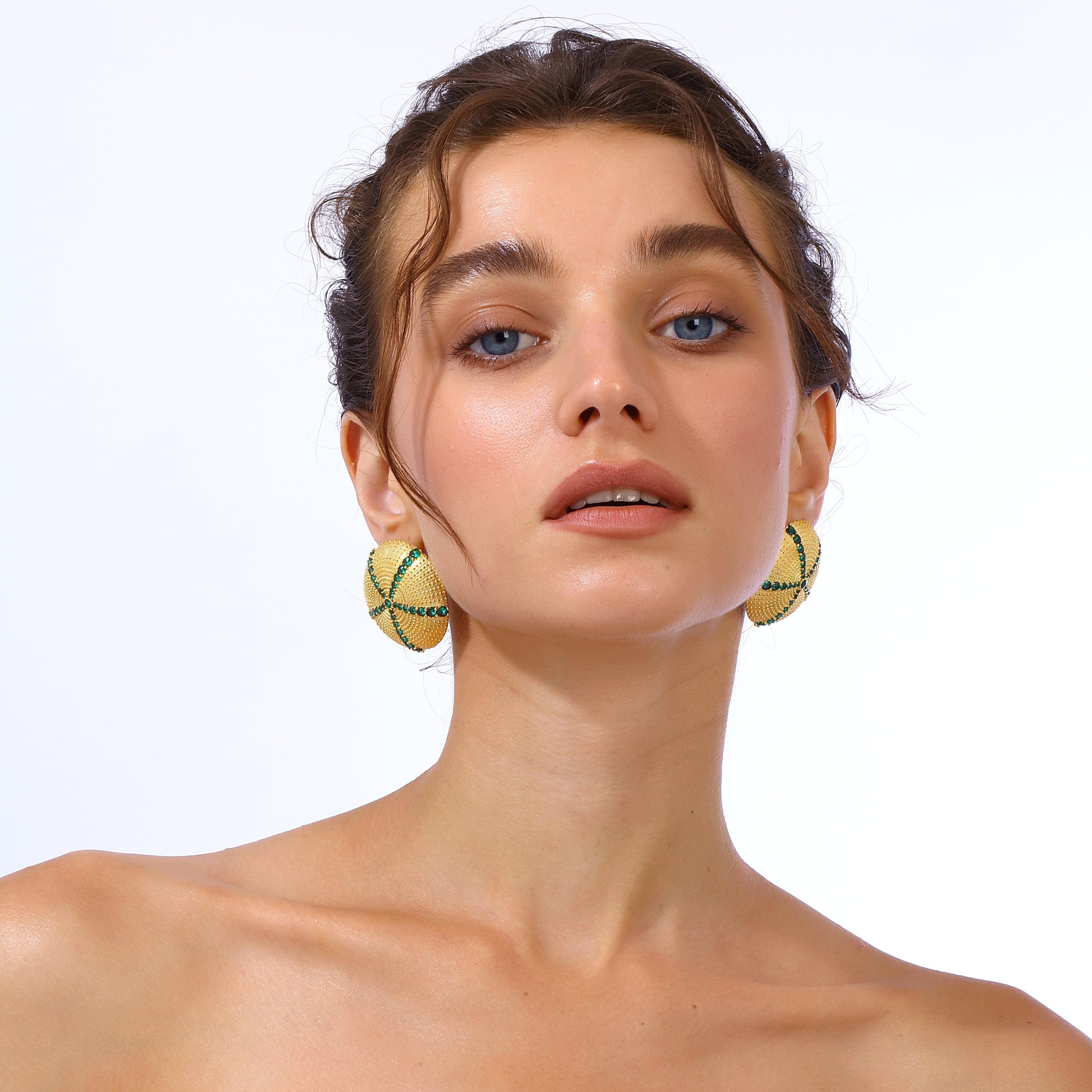 Sea Urchin Earrings - Emerald Green In New Condition For Sale In Beyoğlu/İstanbul, 34