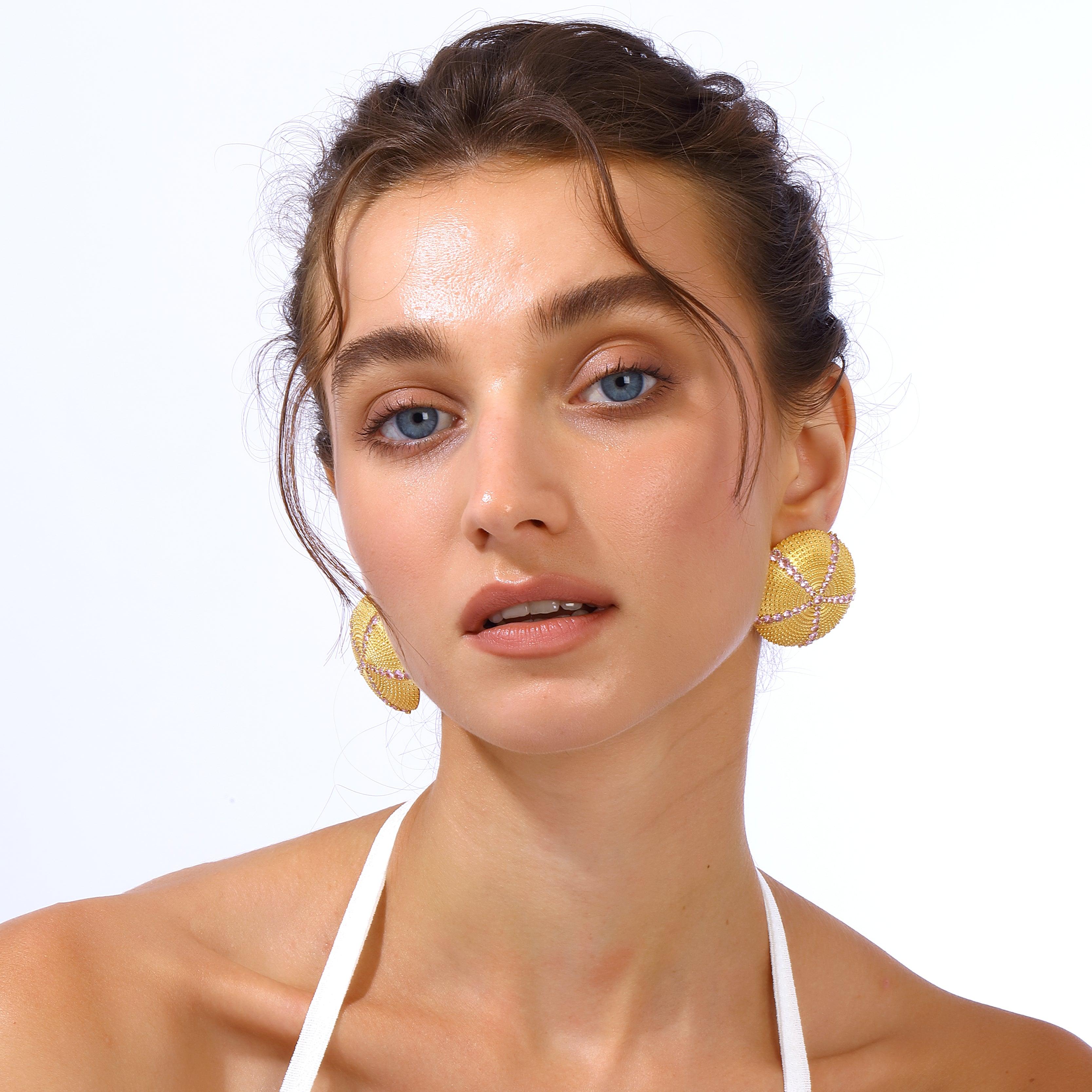 Brilliant Cut Sea Urchin Earrings - Rose Pink For Sale