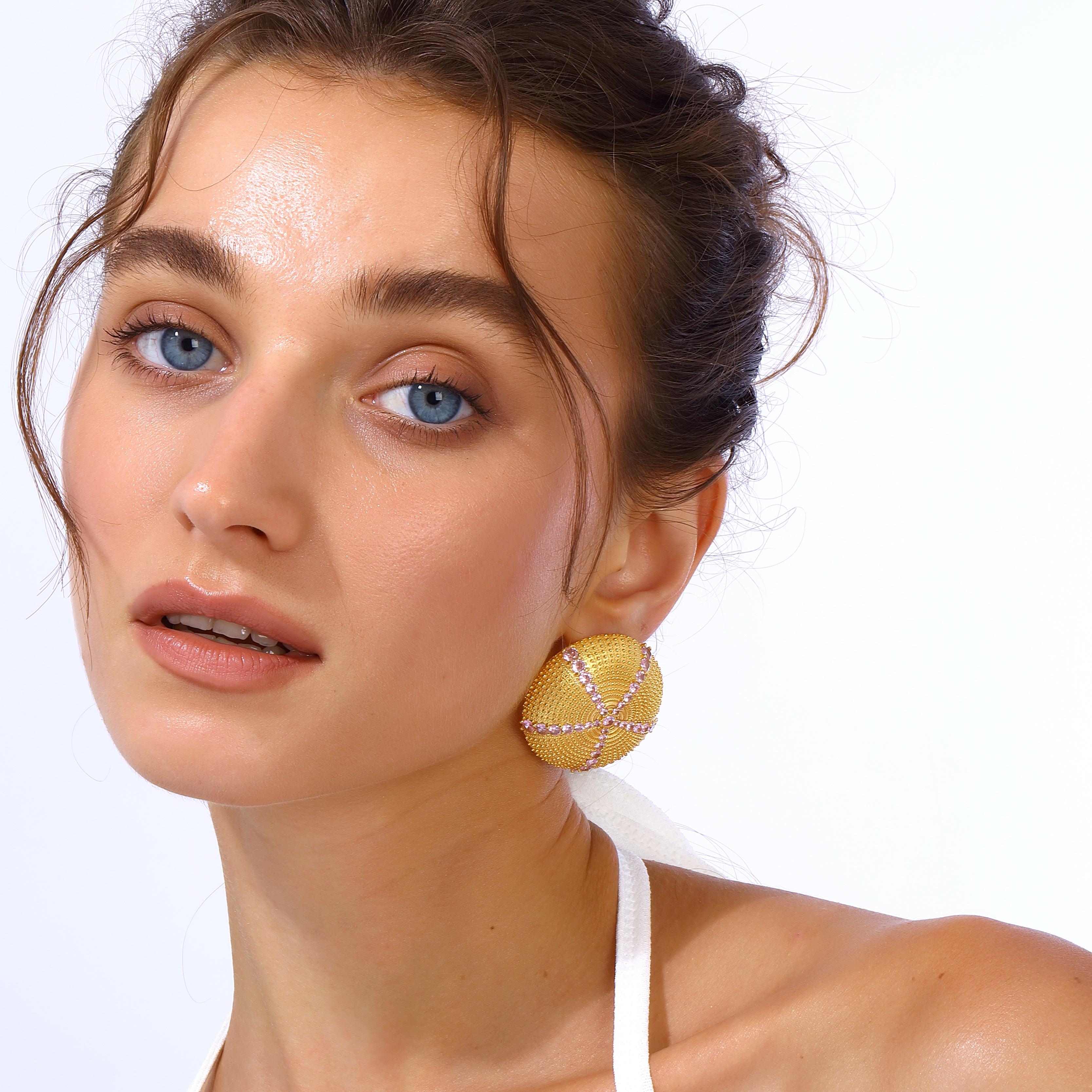 Sea Urchin Earrings - Rose Pink In New Condition For Sale In Beyoğlu/İstanbul, 34