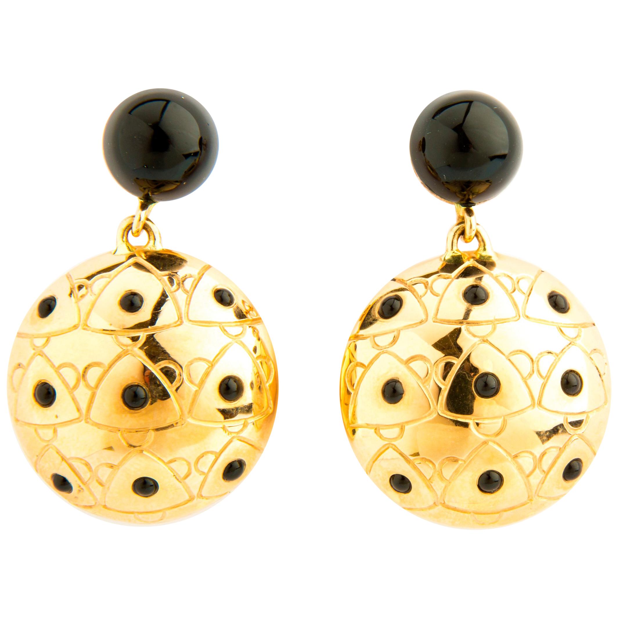 Sea Urchin Earrings with Onyx and Gold 18 Karat For Sale