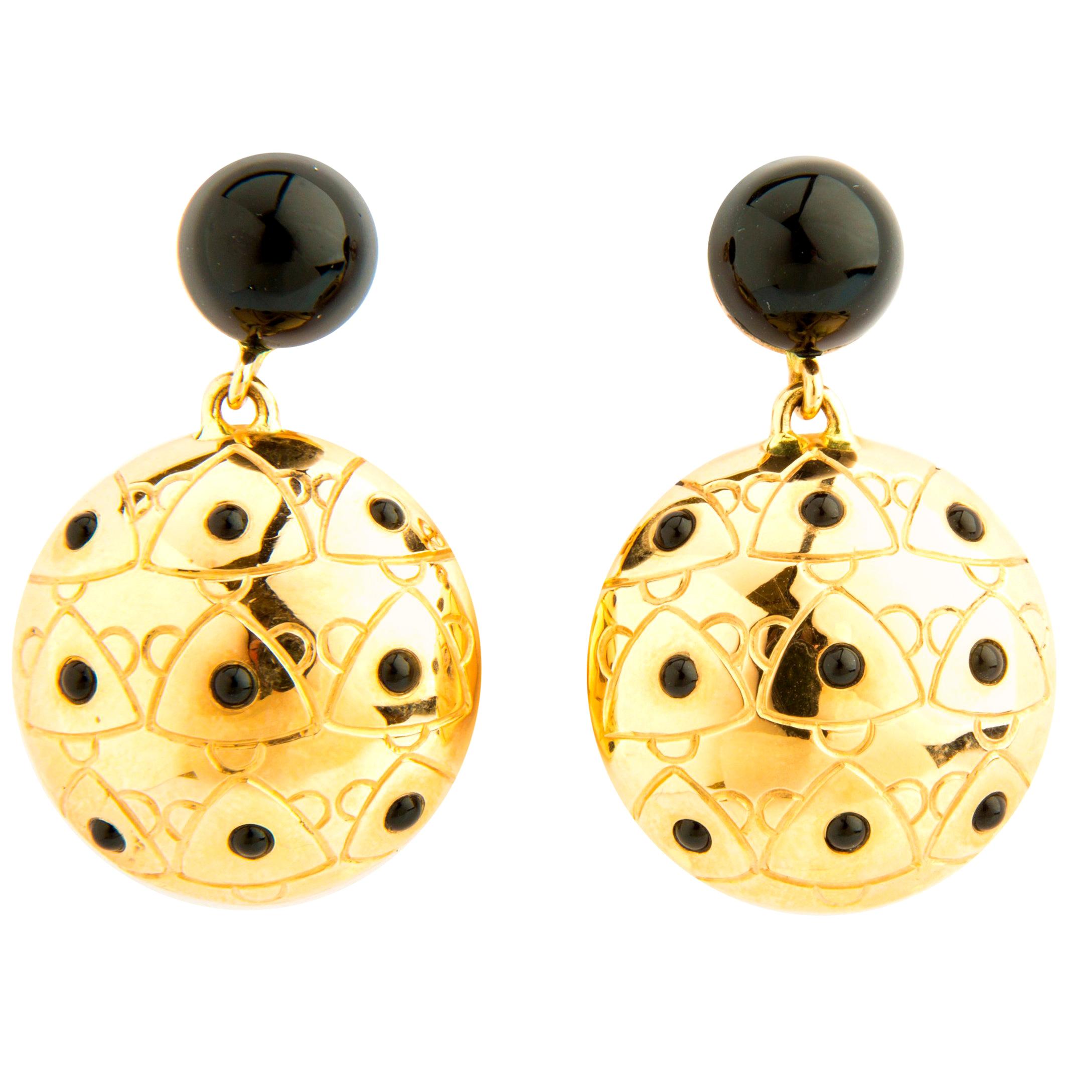 Sea Urchin Earrings with Onyx and Gold 18 Karat For Sale