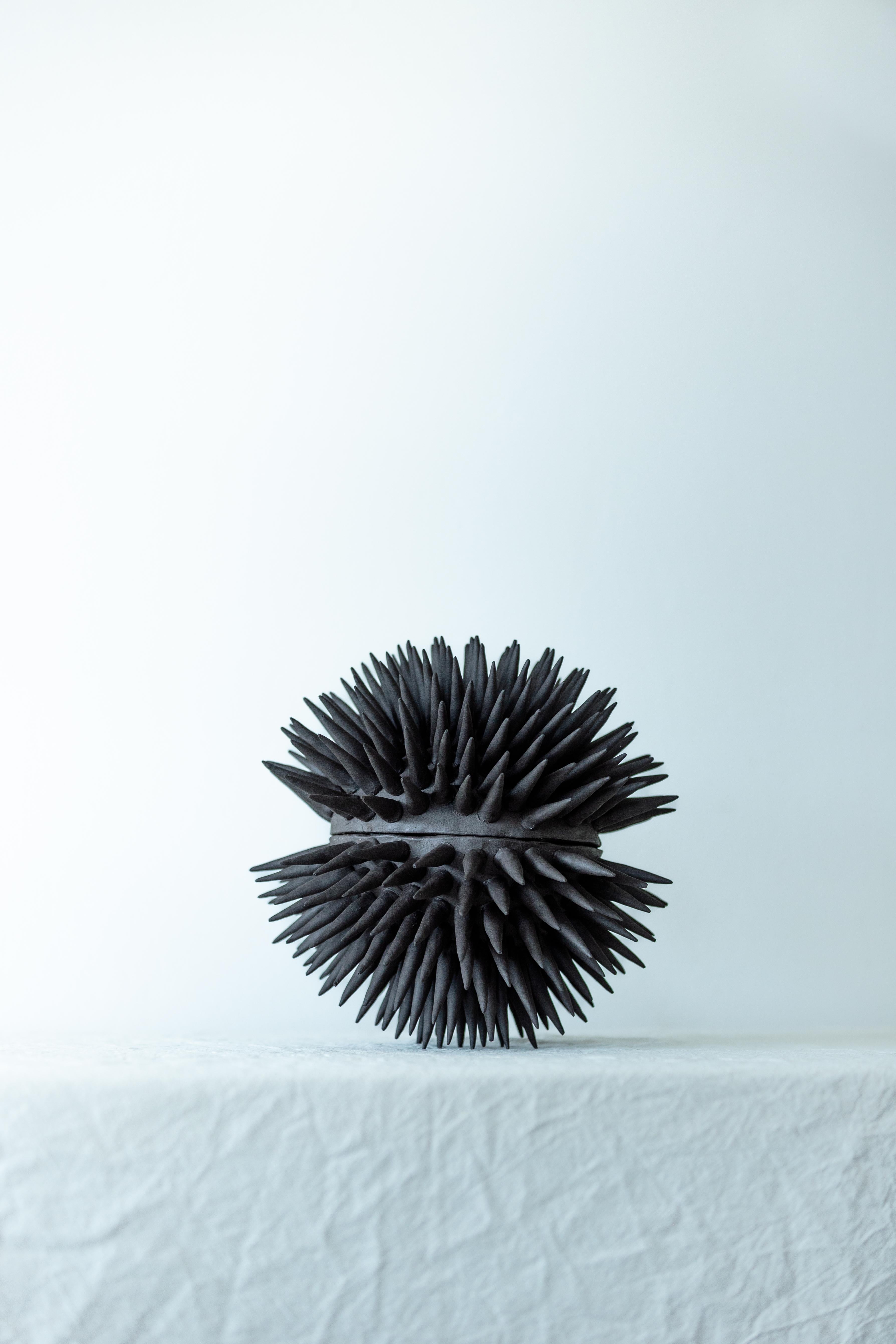 This 2-piece sea urchin inspired sculpture might be displayed as a single piece (when putting one half on top of the other) or used as a two very unique bowls (when split apart).

When mounted as a single piece, it measures approximately 30 cm in