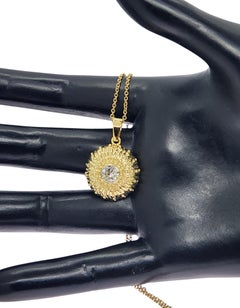 Sea Urchin Necklace in 18K and .90CT Diamond Center on blackened Silver Chain
