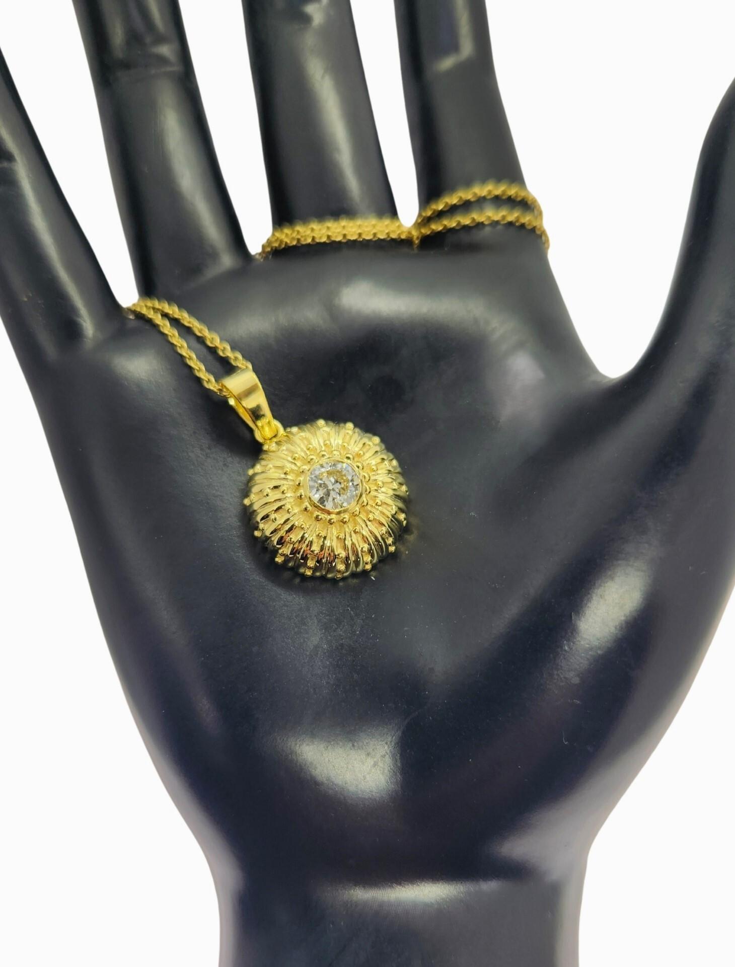 Contemporary Sea Urchin Necklace in 18K and .90CT Diamond Center on blackened Silver Chain For Sale