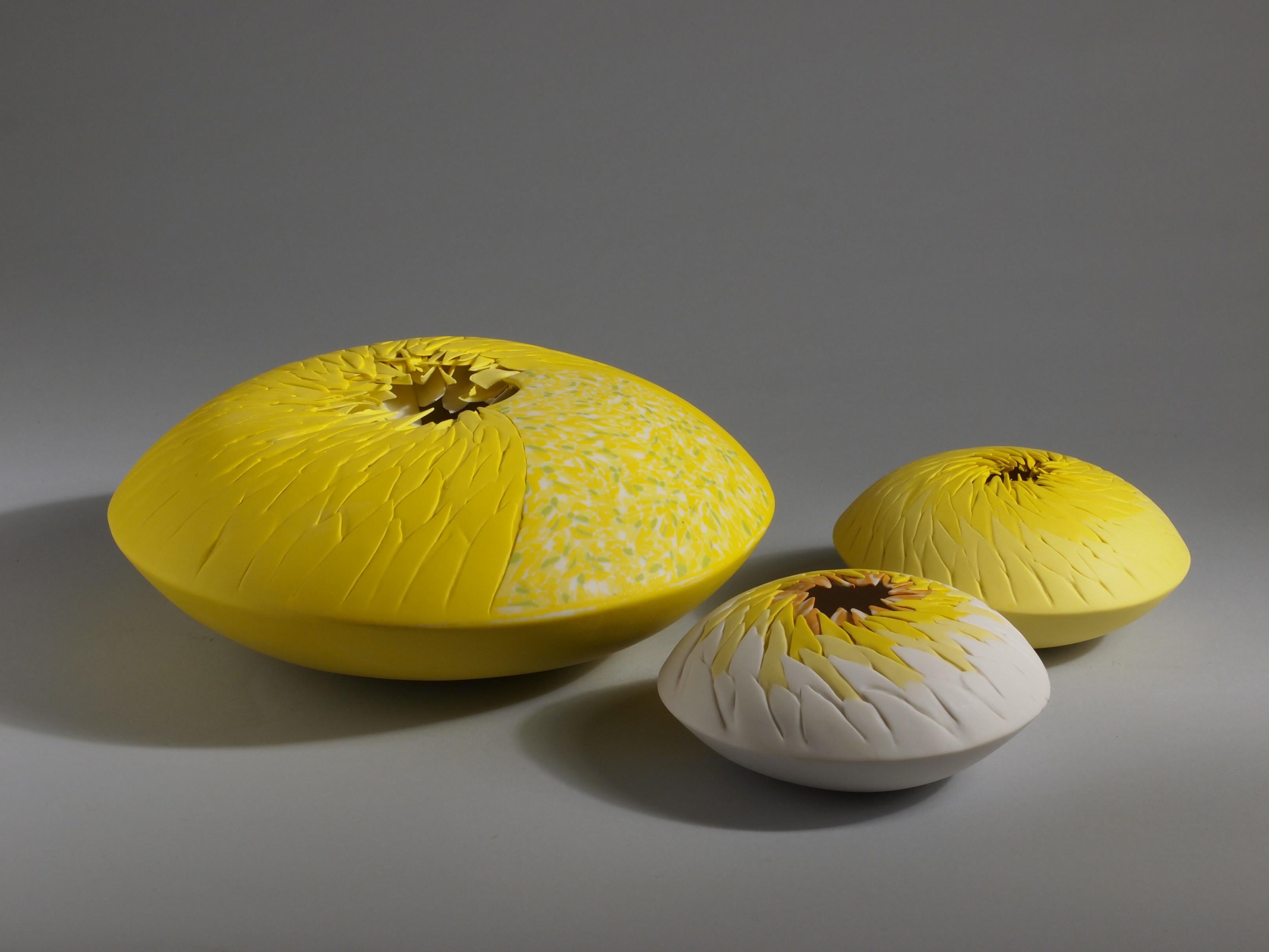 Fired Sea Urchins Porcelain 3 Pieces Installation Yellow Contemporary 21st Century For Sale
