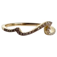 Sea wave diamond ring 14KT yellow gold minimalist diamond ring