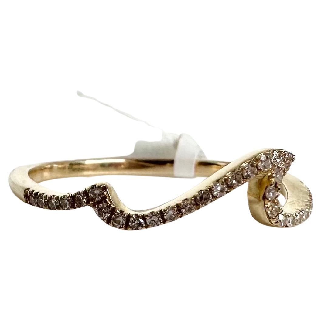 Sea wave diamond ring 14KT yellow gold minimalist diamond ring For Sale