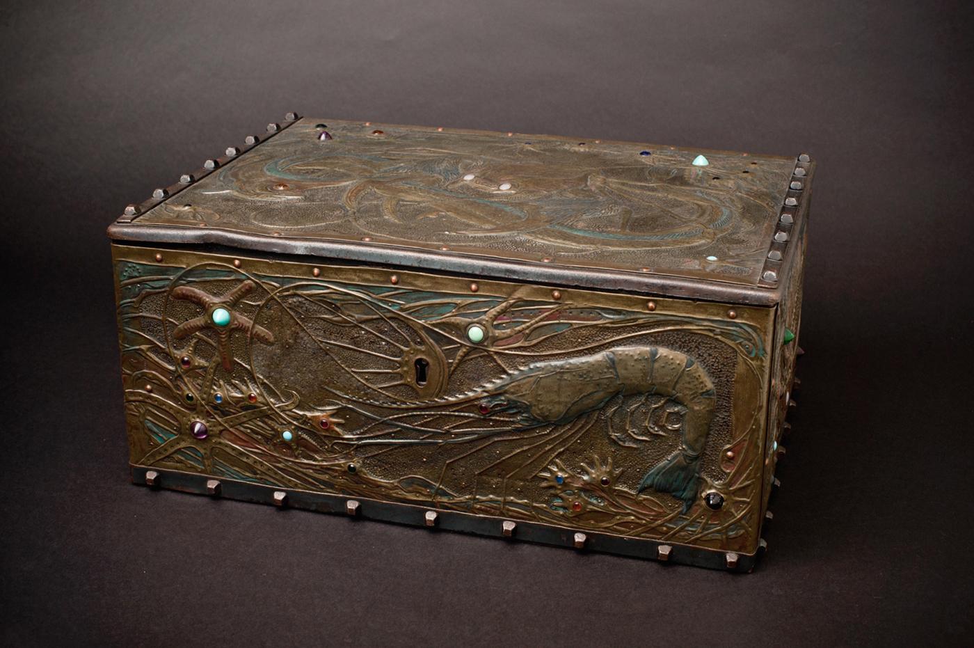 French Art Nouveau Seabed Repoussé Box by Alfred Daguet For Sale