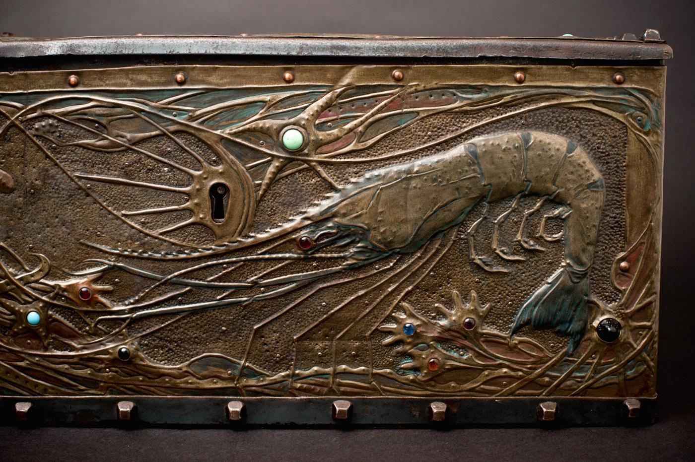 Patinated Art Nouveau Seabed Repoussé Box by Alfred Daguet For Sale
