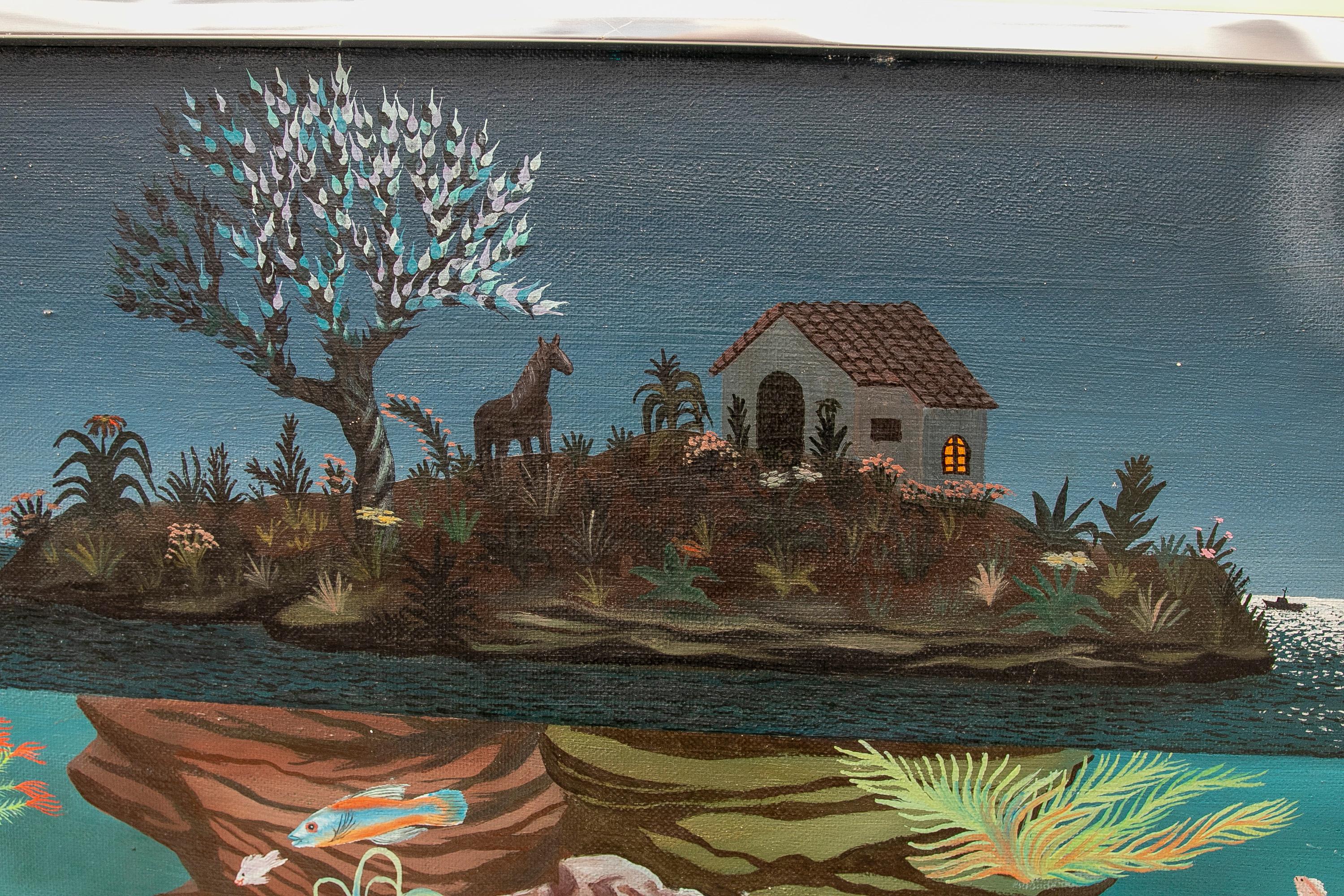 Seabed Painting with House Painted by the Spanish Artist Juan Borras Borras For Sale 9