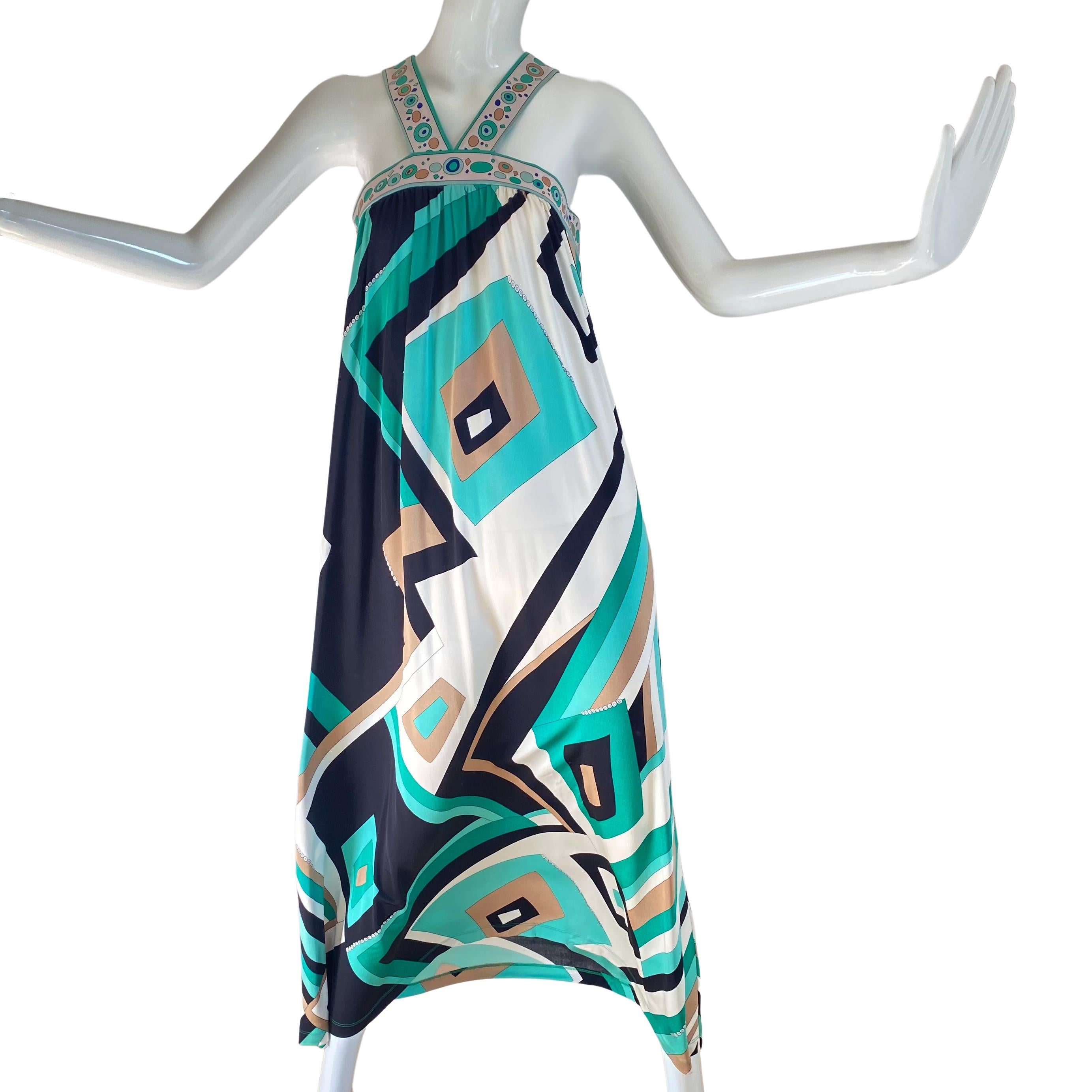 Gray Seafoam Aqua Mix Print Maxi Boho Dress FLORA KUNG - new For Sale