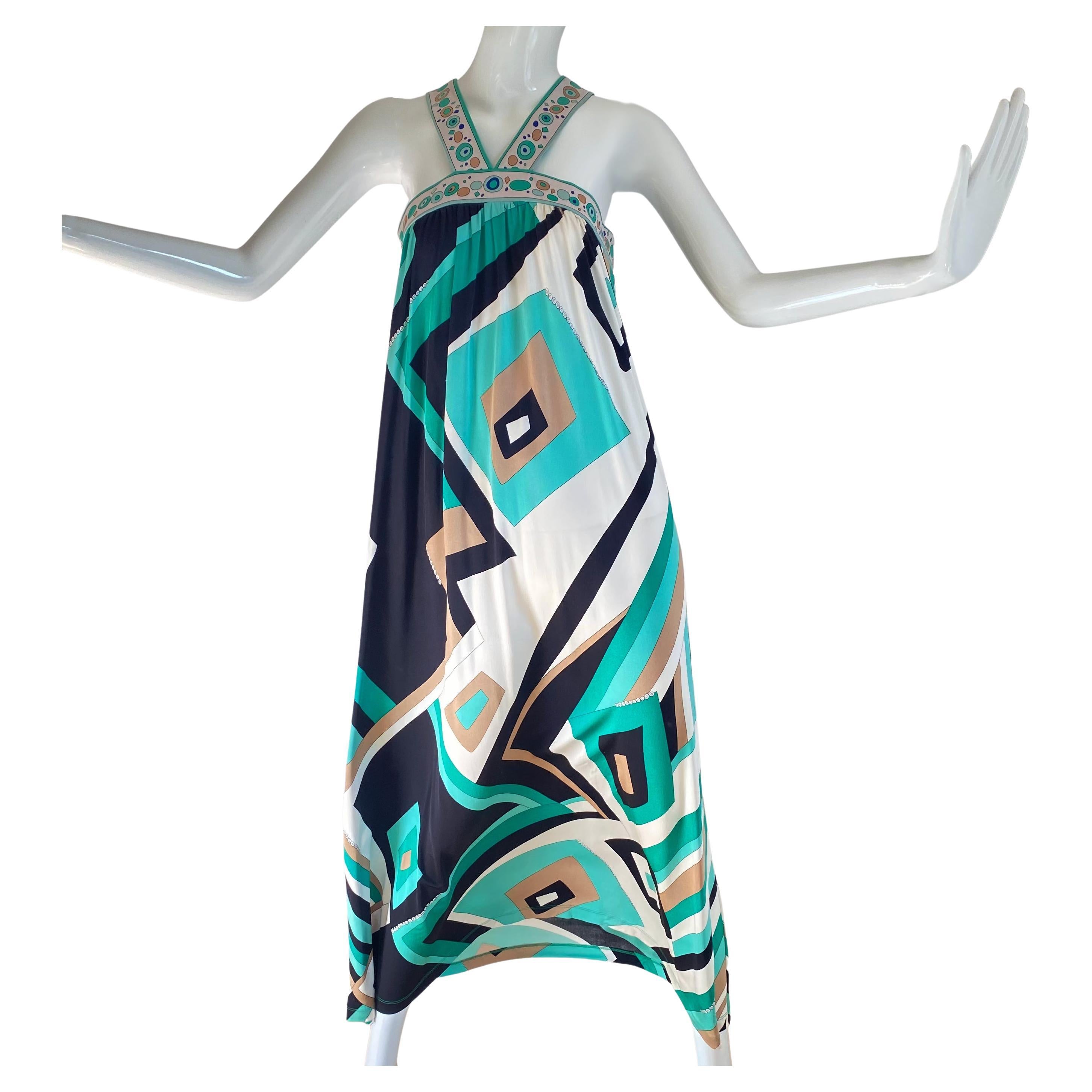 Seafoam Aqua Mix Print Maxi Boho Dress FLORA KUNG - new For Sale