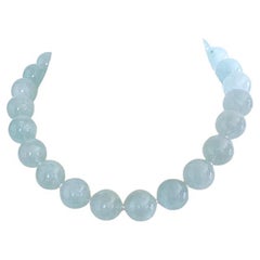 Seafoam Blue Aquamarine 18mm Round Beaded Necklace with Interlocking Ring Clasp