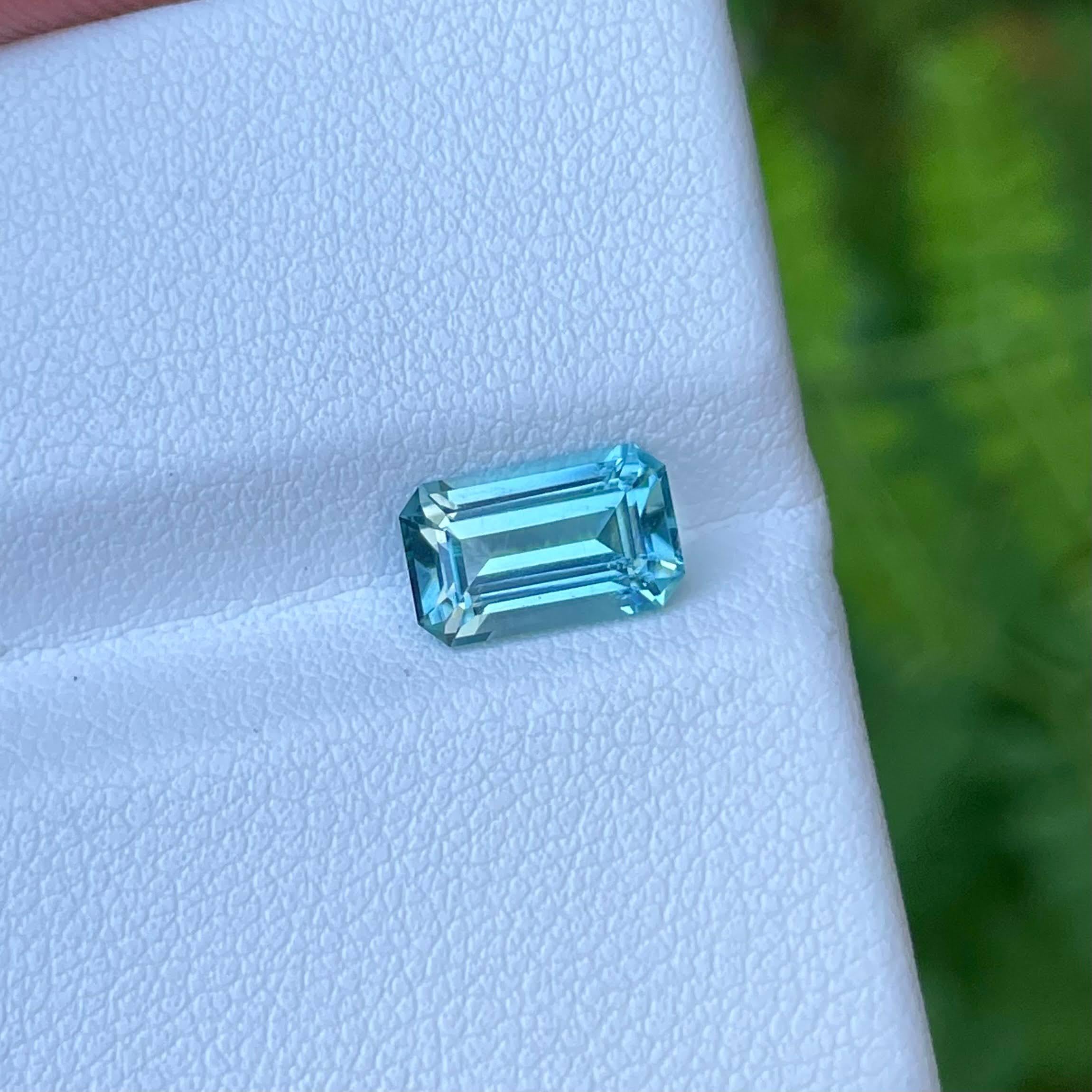 Modern Seafoam Blue Loose Tourmaline 1.90 Carats Emerald Cut Natural Afghan Gemstone For Sale