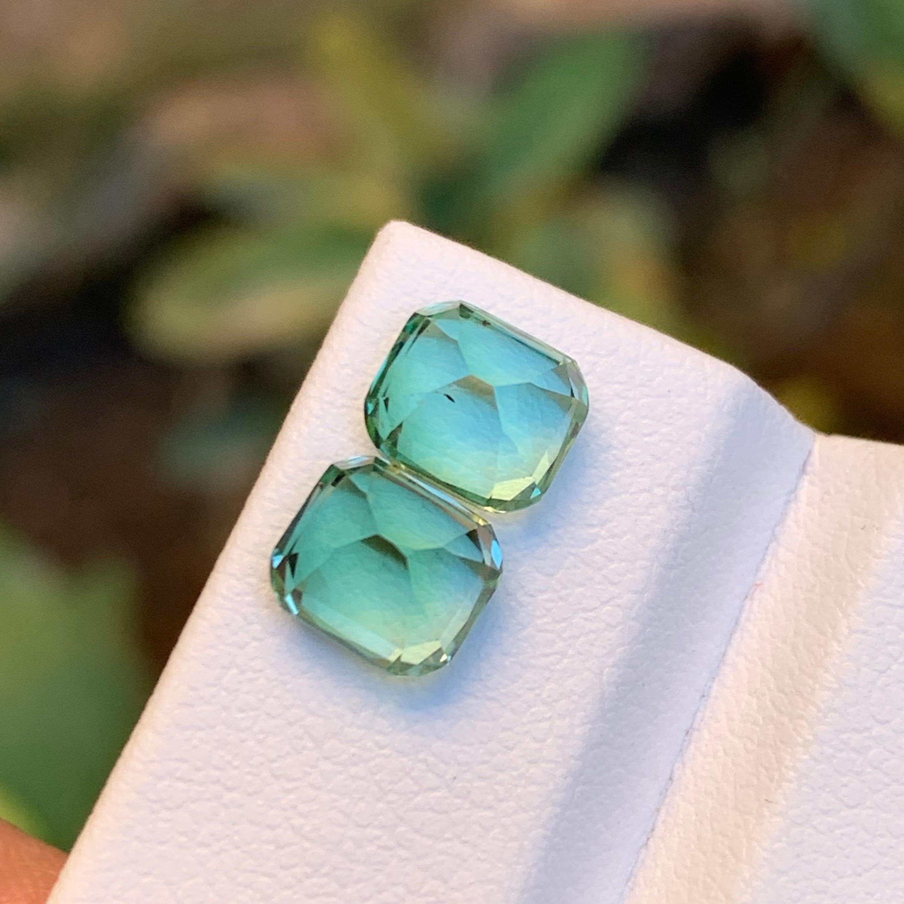 Contemporary Seafoam & Bluish Green Natural Tourmaline Loose Gemstones reverse pair, 3.85 Ct For Sale