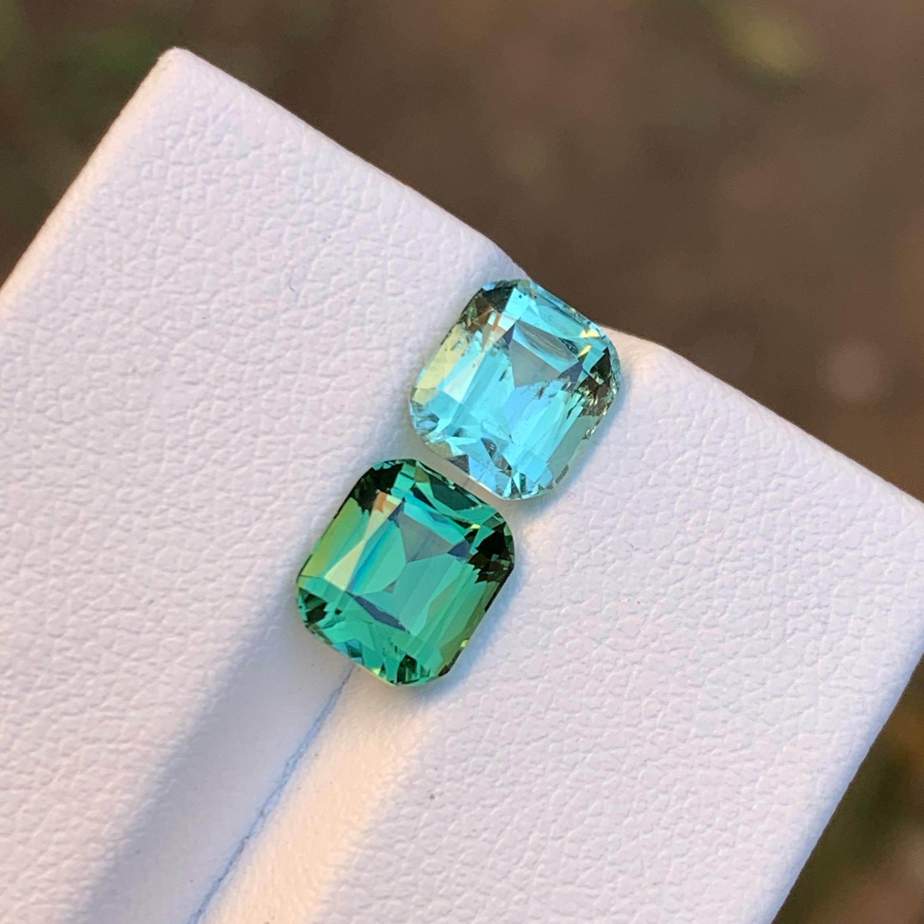 Seafoam & Bluish Green Natural Tourmaline Loose Gemstones reverse pair, 3.85 Ct For Sale 2