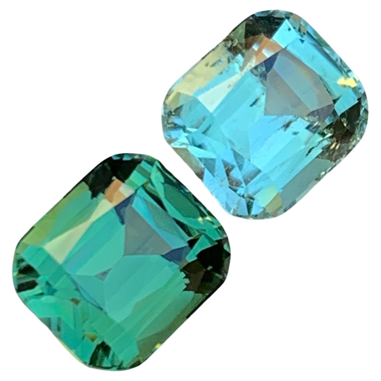 Seafoam & Bluish Green Natural Tourmaline Loose Gemstones reverse pair, 3.85 Ct For Sale