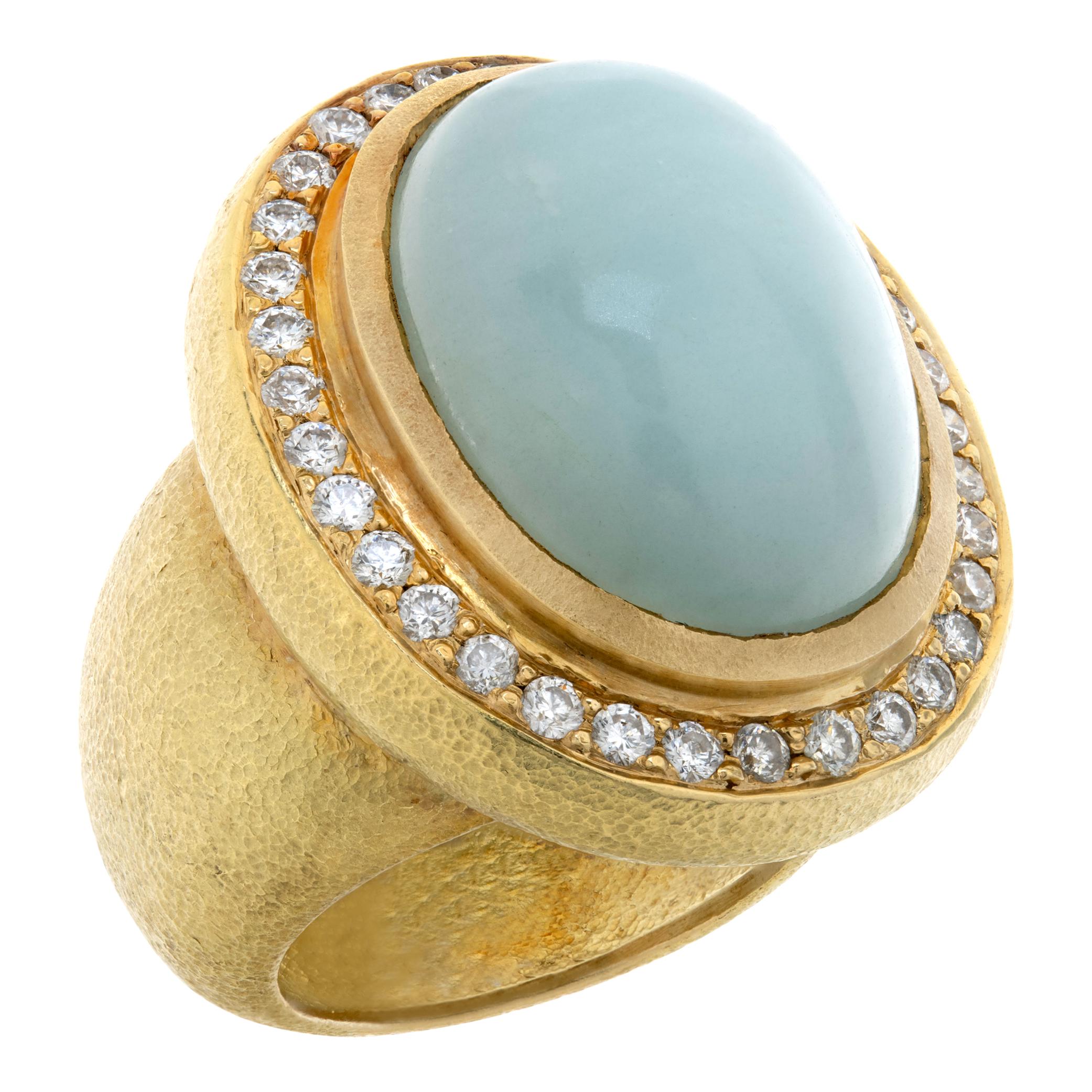 Seafoam chalcedony ring with 1 carat in diamonds In Excellent Condition In Surfside, FL