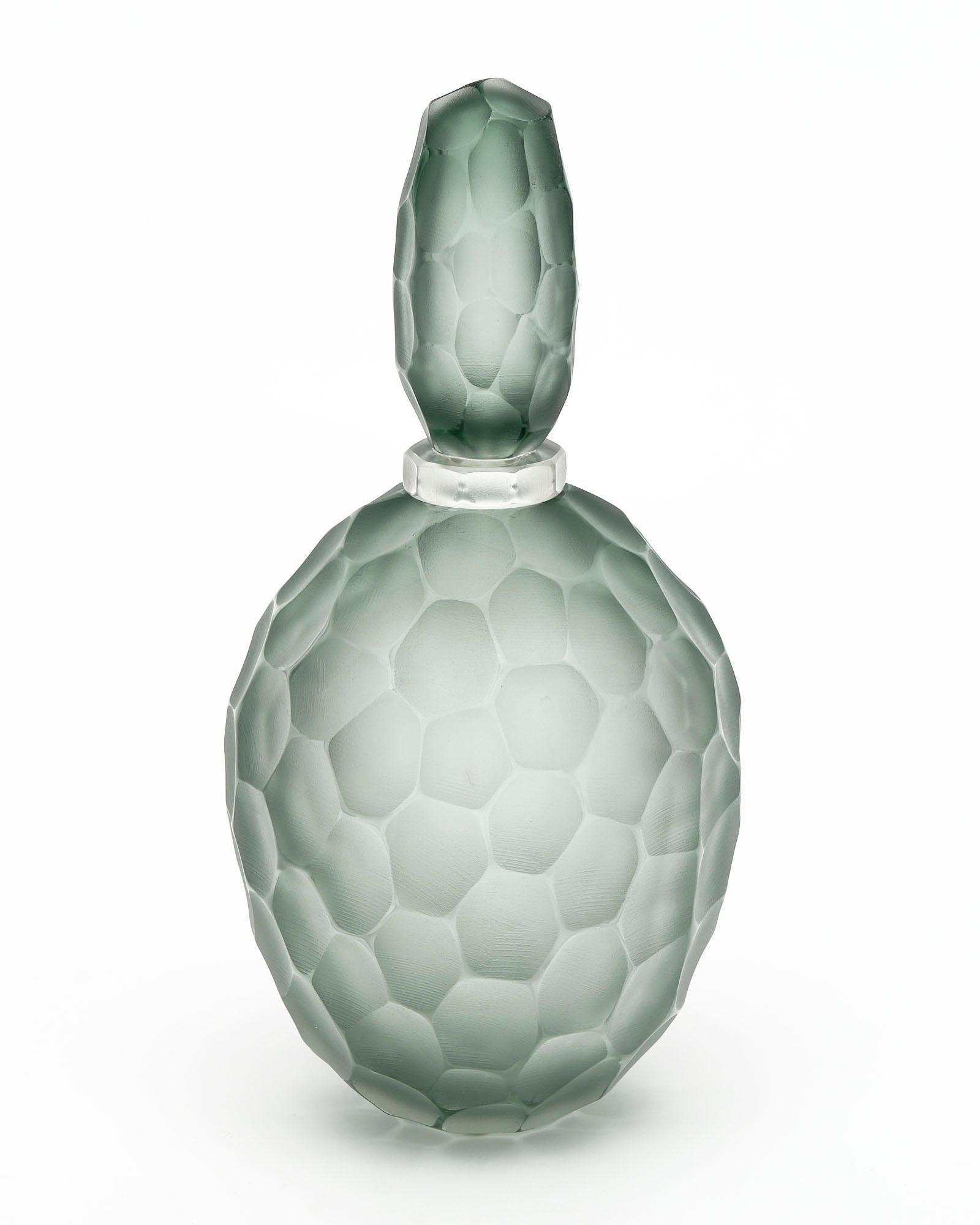 Mid-Century Modern Seafoam Green “Ferro Battuto” Murano Glass Bottles