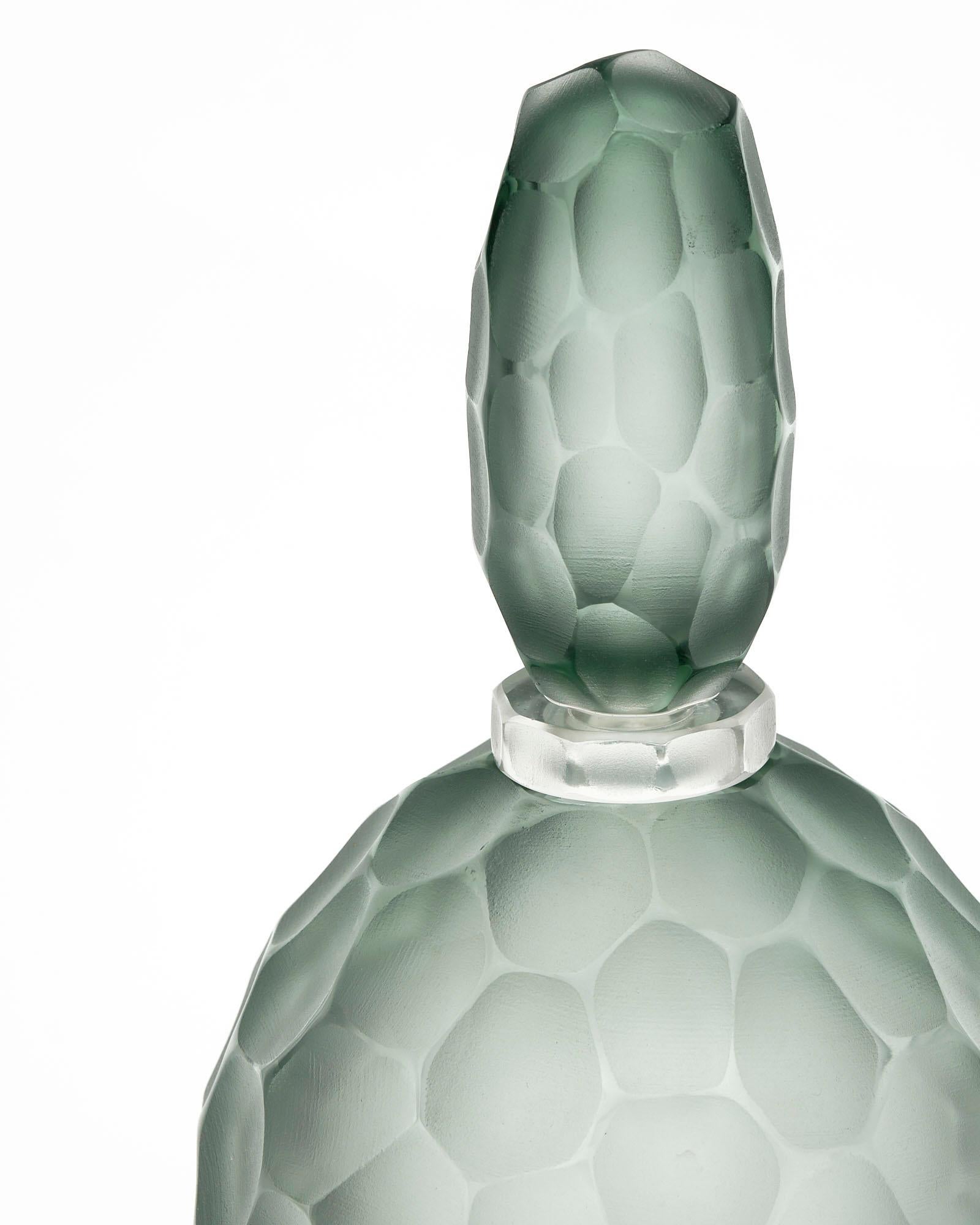 Italian Seafoam Green “Ferro Battuto” Murano Glass Bottles