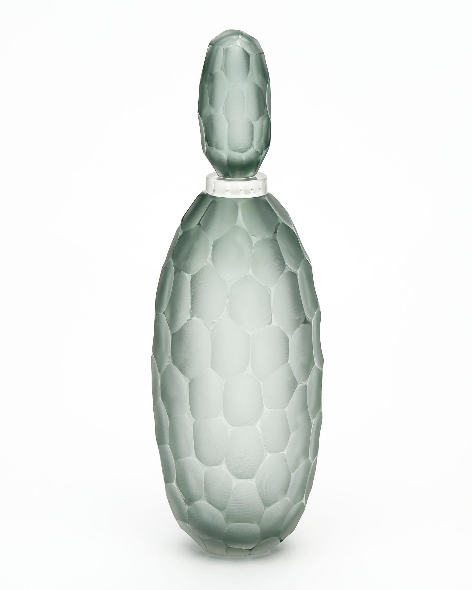 Contemporary Seafoam Green “Ferro Battuto” Murano Glass Bottles