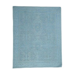 Seafoam Green with Oxidized Wool Hi and Low Pile Oushak Design Rug