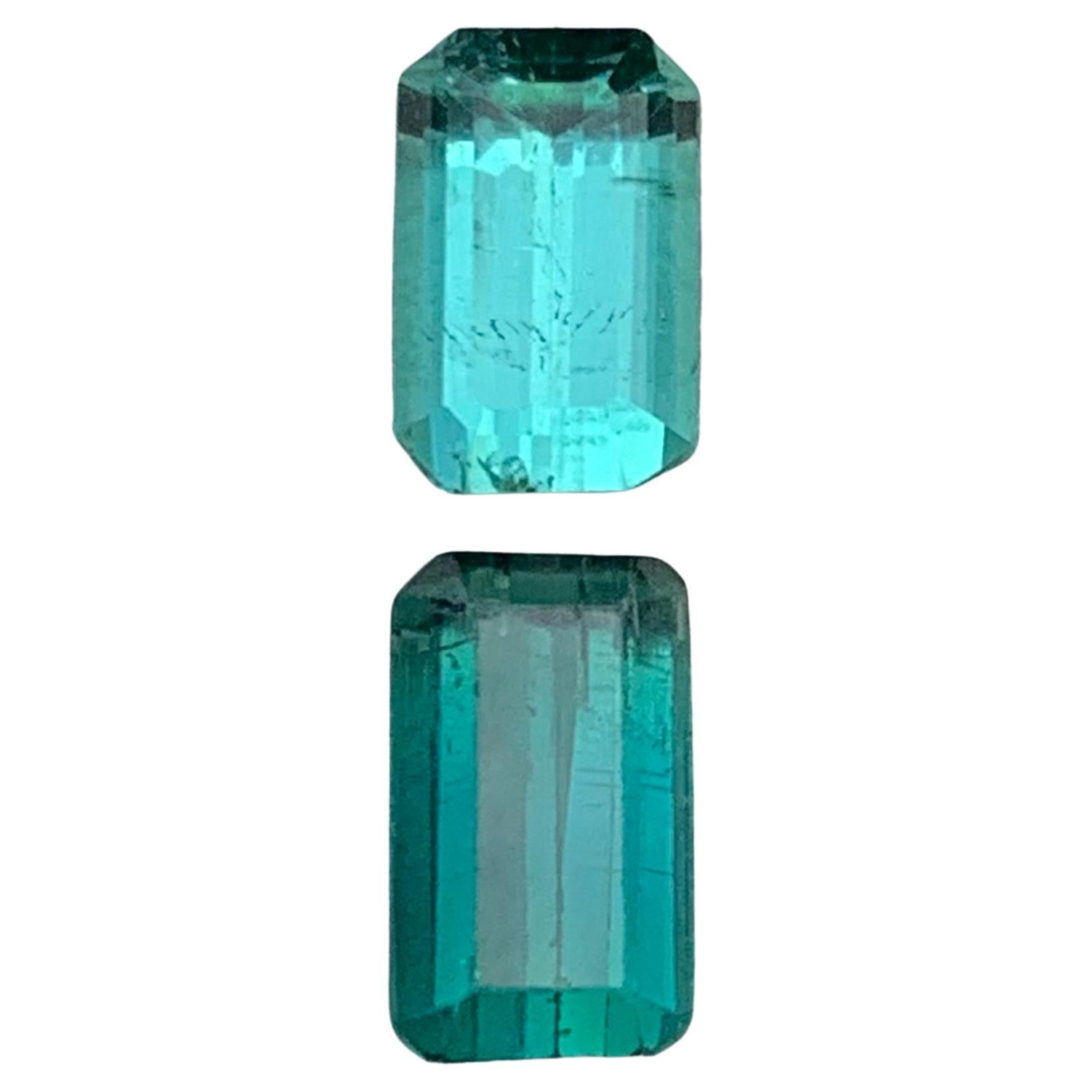 Paar Seafoam-Edelsteine, grünlich-blau, natürlicher Turmalin, lose Edelsteine, rückseitig, 2,25 Karat