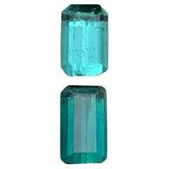 Paar Seafoam-Edelsteine, grünlich-blau, natürlicher Turmalin, lose Edelsteine, rückseitig, 2,25 Karat