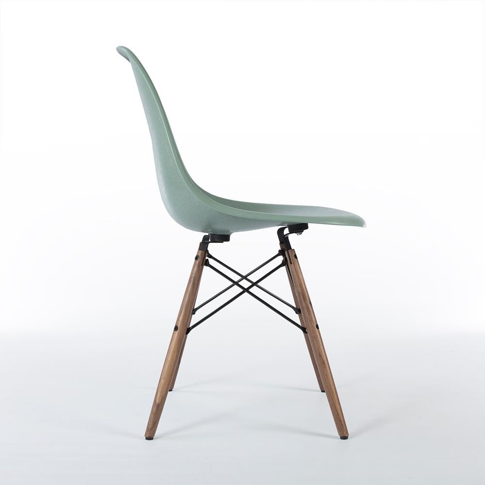 Mid-Century Modern Seafoam Pair of Vitra Eames DSW Fiberglass Dining Side Shell Chairs