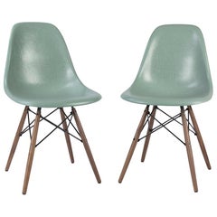 Seafoam Pair of Vitra Eames DSW Fiberglass Dining Side Shell Chairs