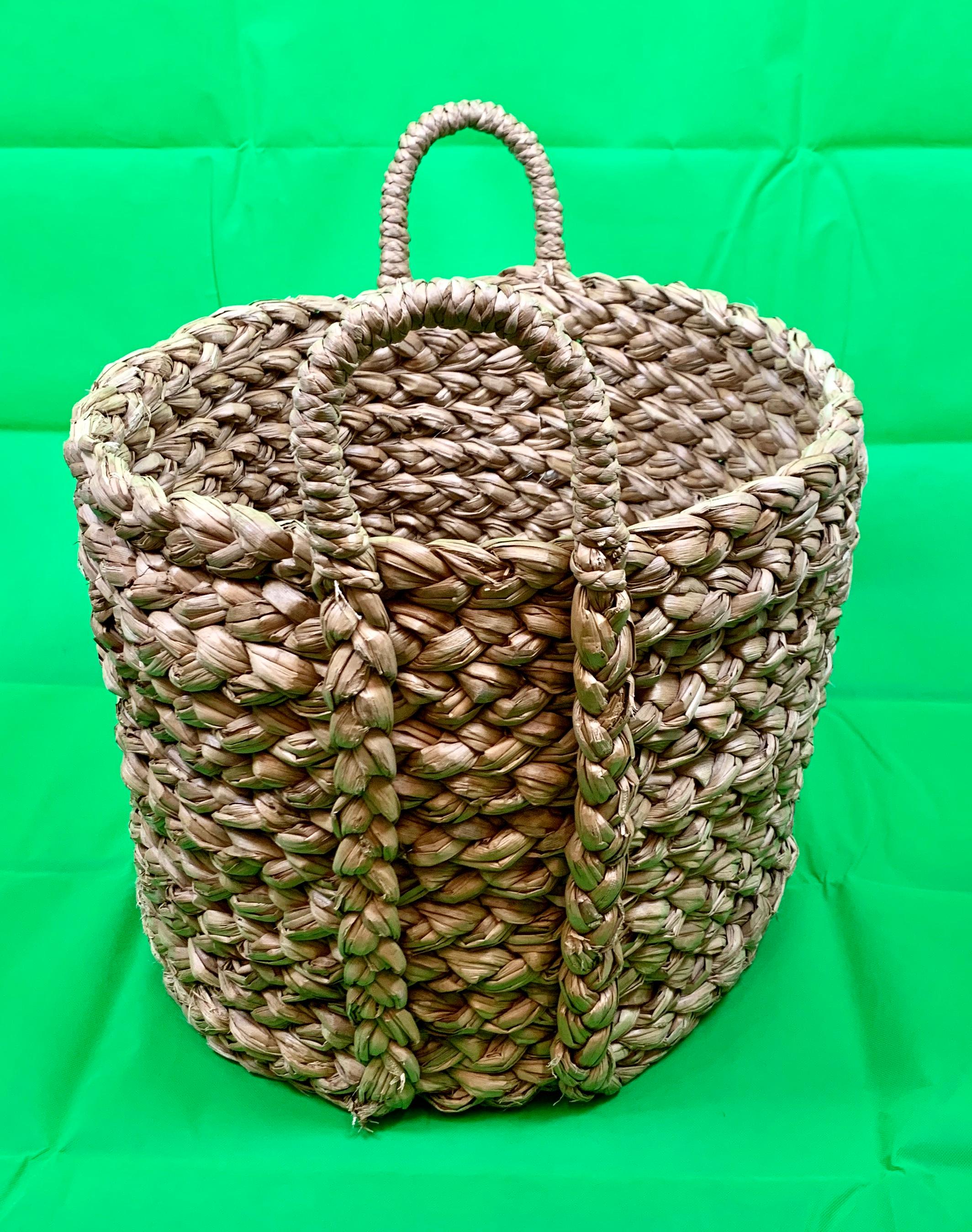 Contemporary Large Hand Woven Seagrass Basket with Two Handles