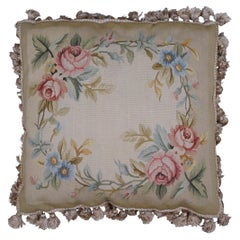 Vintage Seagull Chinese Carpets Aubusson Style Silk Floral Wreath Lumbar Pillow 22"