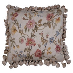 Seagull Chinese Carpets Wool Floral Embroidered Tassel Lumbar Throw Pillow 18"