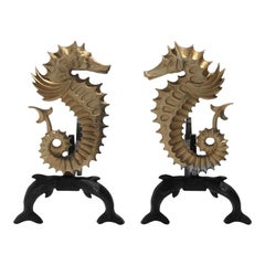 Antique Seahorse and Dolphins Andirons