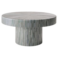 Table basse Hippocampe Marqueterie de paille verte Handcraft