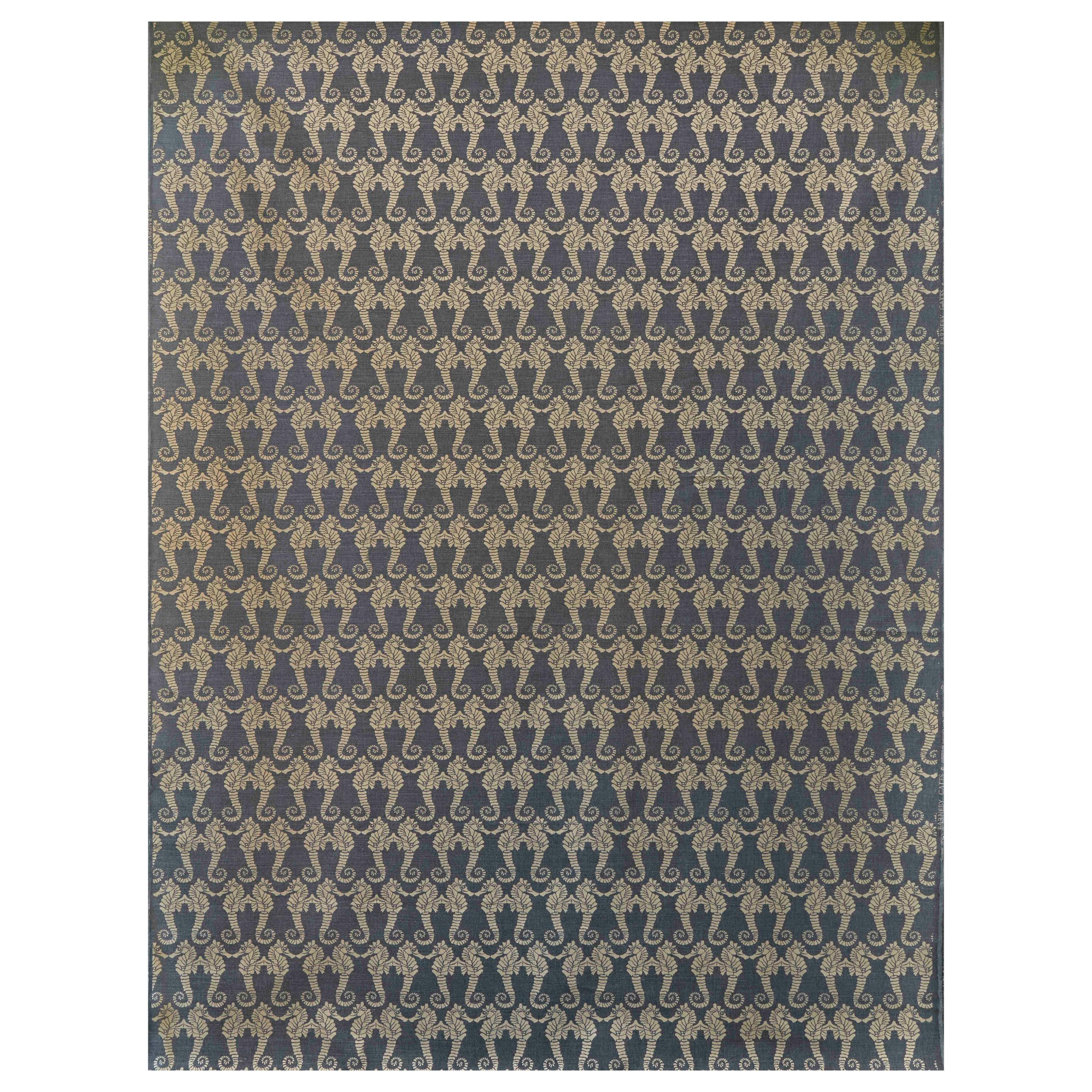 'Seahorse' Contemporary, Traditional Fabric in Gold on Charcoal For Sale