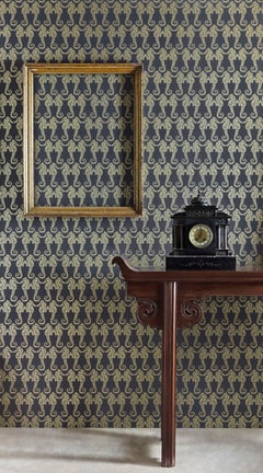 'Seahorse' Contemporary, Traditional Wallpaper in Charcoal/Gold