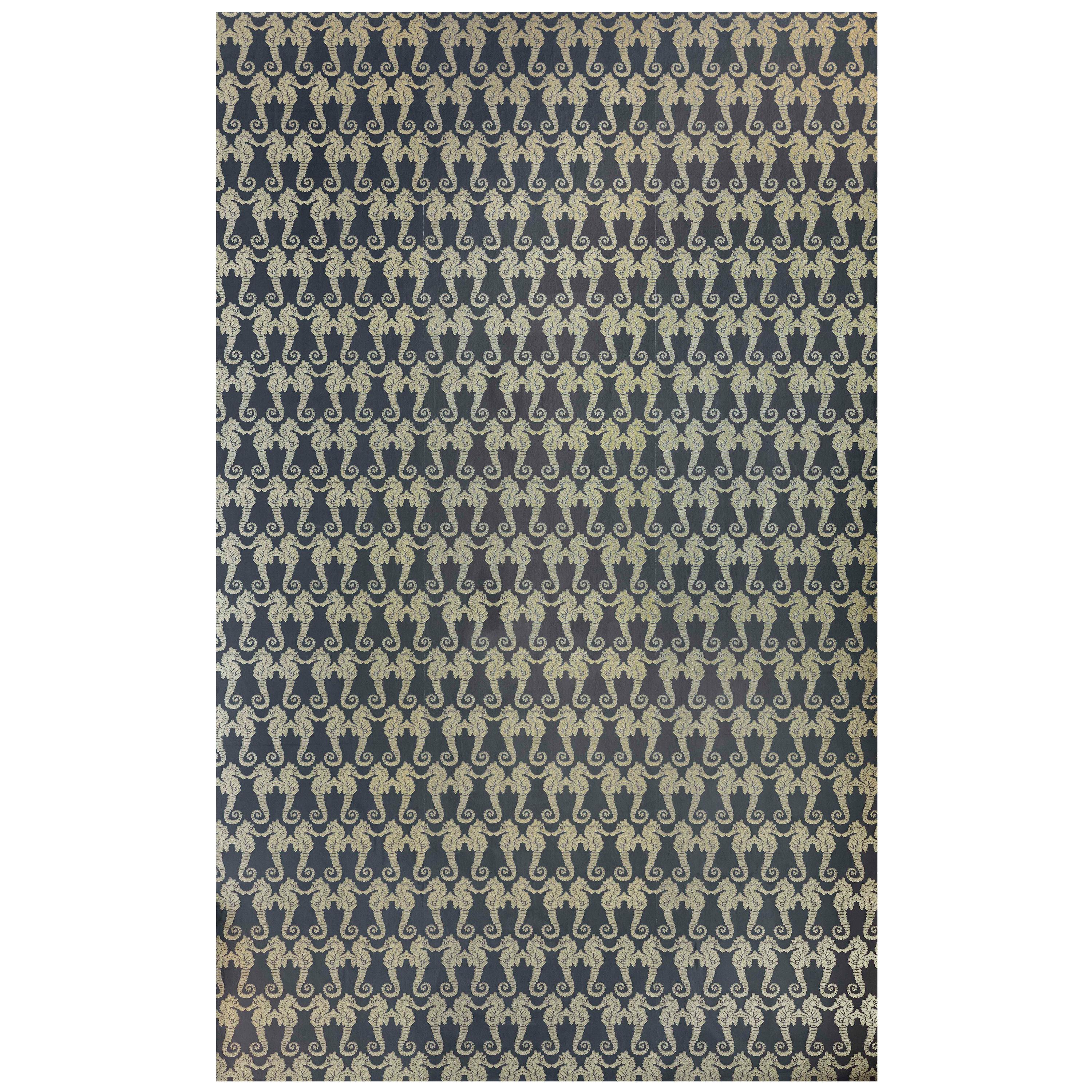 'Seahorse' Contemporary, Traditional Wallpaper in Charcoal/Gold For Sale