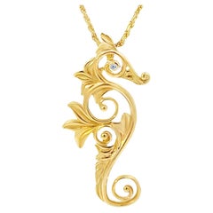 Seahorse Diamond Eye Pendant Necklace 14k Yellow Gold