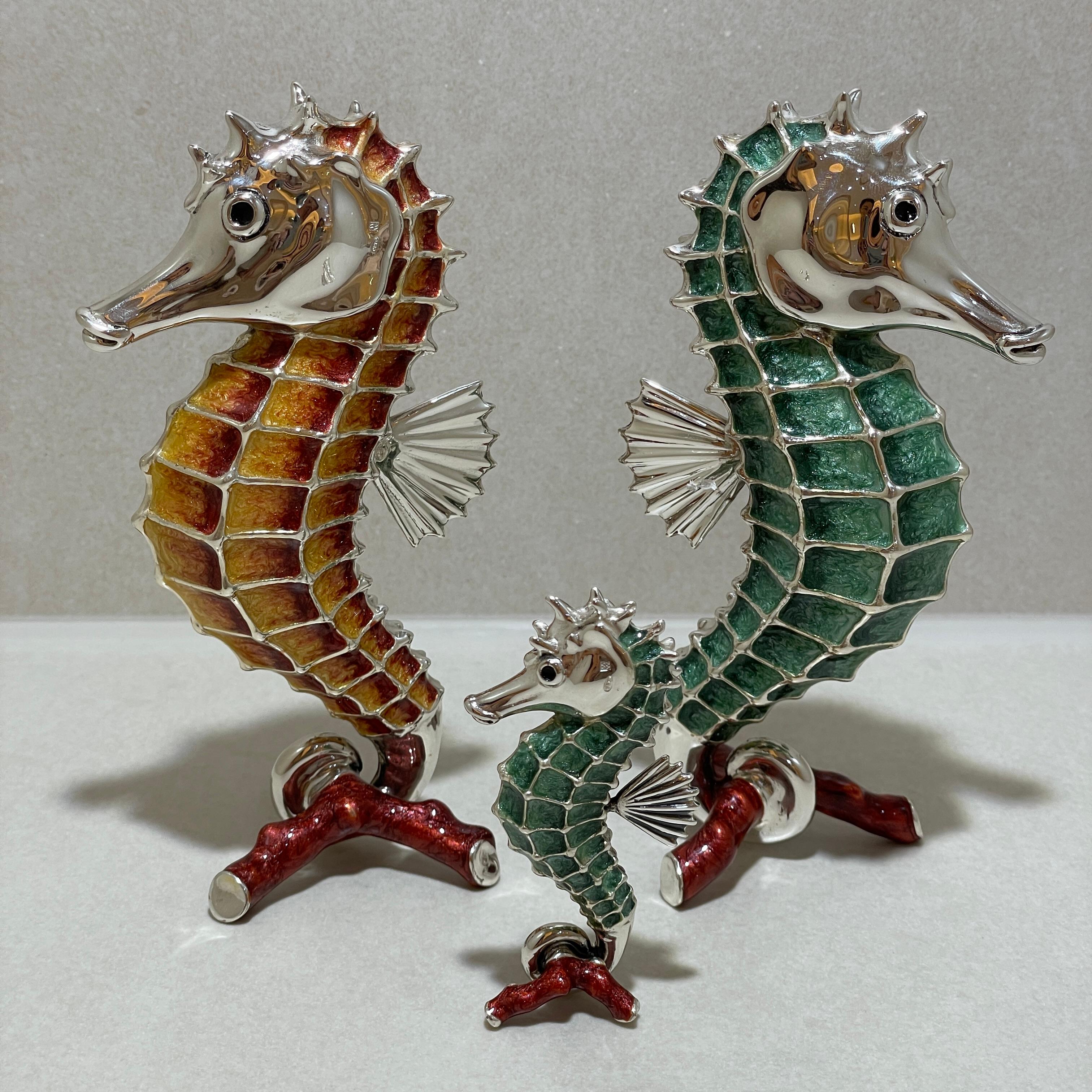 Seahorse Family 925 Sterling Silver - Enamel In New Condition For Sale In ROTTACH-EGERN, DE